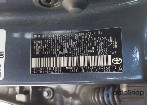 2016 Toyota Corolla S Plus z USA, uszkodzony, nr VIN 5YFBURHE2GP478468